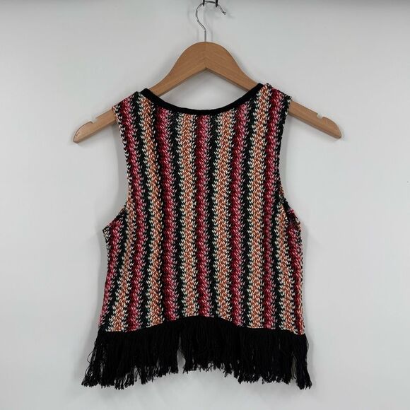 Zara Trafaluc Multicolor Striped Knit Fringe Hem Tank Top in Multi/Black | Small - Picture 3 of 5